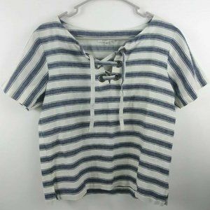 MADEWELL XXS Boxy Striped Terrace Lace Up Shirt